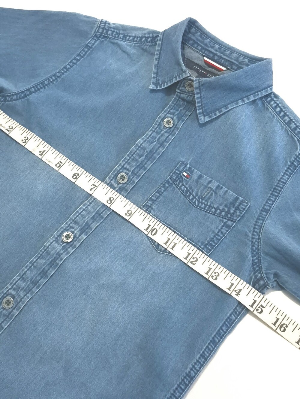 Tommy Hilfiger Boys Denim Shirt Size 5 Long Sleeve Blue Jean Button Up Cotton - Picture 8 of 14